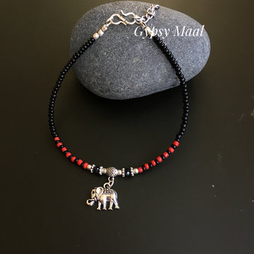 Gypsy Ele Anklet (Red & Black Beads)